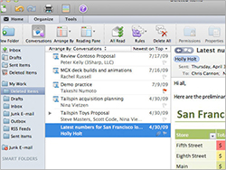 Conversations: Condense long e-mail threads under a single subject.
